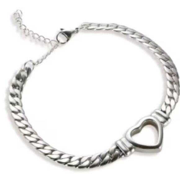 💙 Stainless Steel Hollow Heart Cable Chain Bracelet - Picture 1 of 2